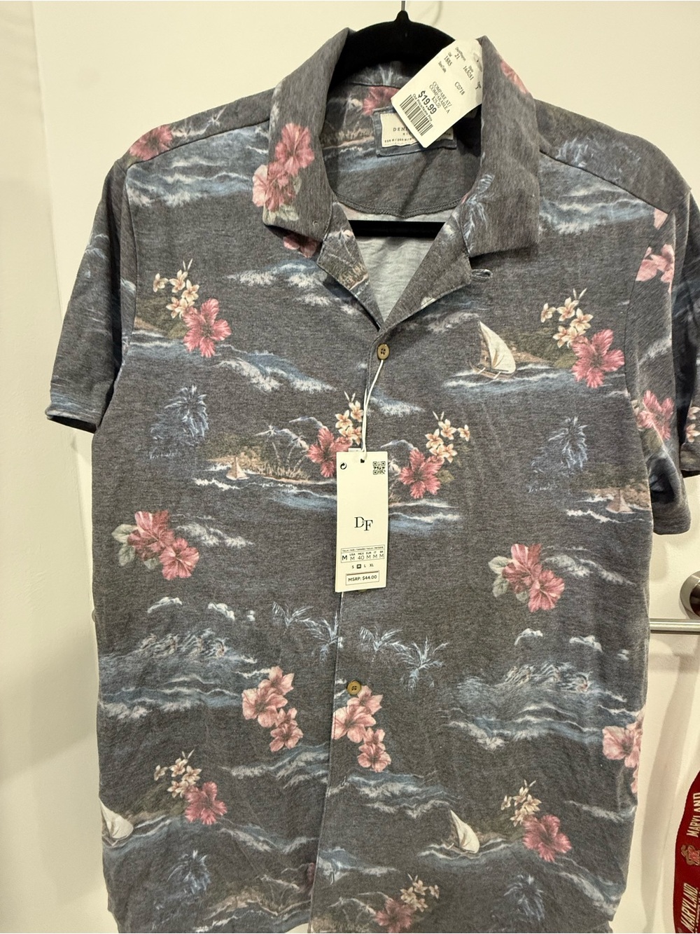 Denim & Flower Gray Hawaiian Floral Button-Down Shirt